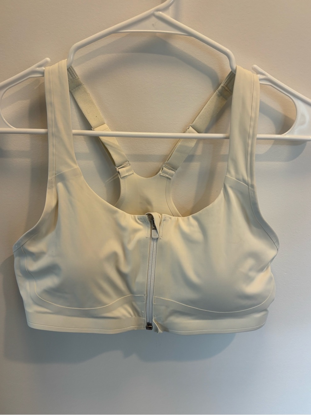 Athleta Cream Front-Zip High Support Sports Bra